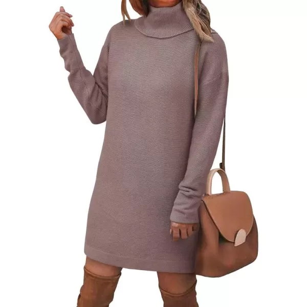 imageBTFBM Womens Turtleneck Long Sleeve Sweater Dress Side Slit Hem Fall Winter Oversized Casual Knit Pullover Sweaters TopsSolid Grey Apricot