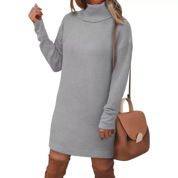 imageBTFBM Womens Turtleneck Long Sleeve Sweater Dress Side Slit Hem Fall Winter Oversized Casual Knit Pullover Sweaters TopsSolid Light Grey