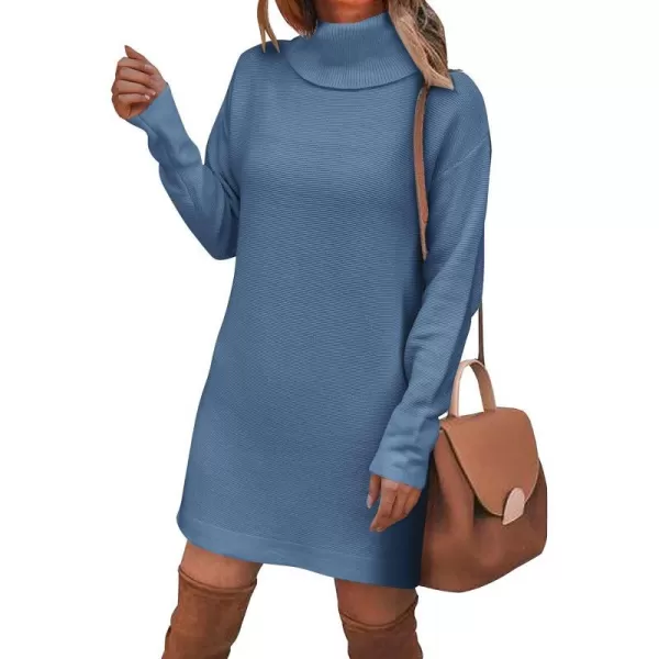 imageBTFBM Womens Turtleneck Long Sleeve Sweater Dress Side Slit Hem Fall Winter Oversized Casual Knit Pullover Sweaters TopsSolid Light Grey Blue