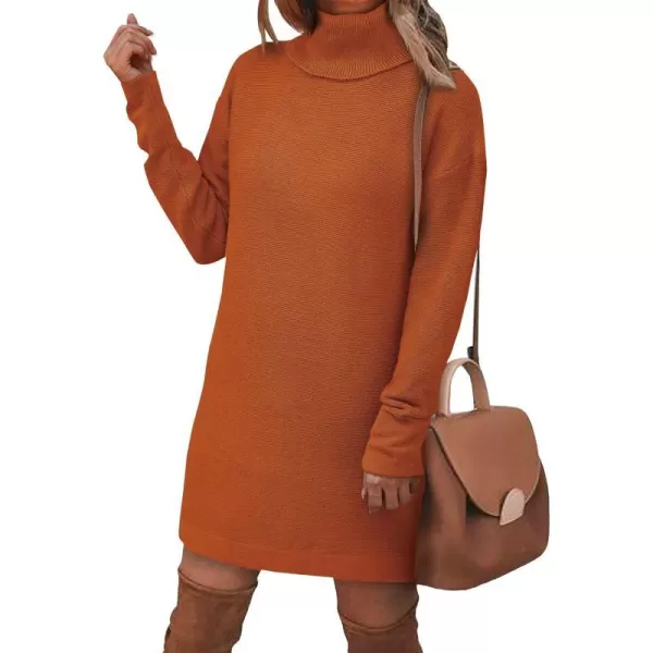 imageBTFBM Womens Turtleneck Long Sleeve Sweater Dress Side Slit Hem Fall Winter Oversized Casual Knit Pullover Sweaters TopsSolid Orange