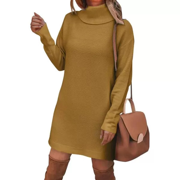 imageBTFBM Womens Turtleneck Long Sleeve Sweater Dress Side Slit Hem Fall Winter Oversized Casual Knit Pullover Sweaters TopsSolid Turmeric