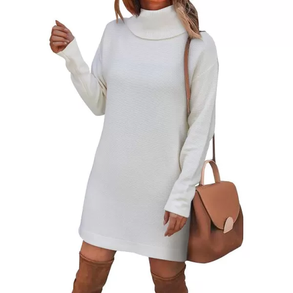 imageBTFBM Womens Turtleneck Long Sleeve Sweater Dress Side Slit Hem Fall Winter Oversized Casual Knit Pullover Sweaters TopsSolid White