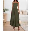imageBTFBM Summer Maxi Dress for Women 2025 Strapless Ruched Flowy A Line Long Sundress Wedding Beach Vacation Dresses PocketArmy Green