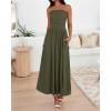 imageBTFBM Summer Maxi Dress for Women 2025 Strapless Ruched Flowy A Line Long Sundress Wedding Beach Vacation Dresses PocketArmy Green