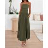 imageBTFBM Summer Maxi Dress for Women 2025 Strapless Ruched Flowy A Line Long Sundress Wedding Beach Vacation Dresses PocketArmy Green