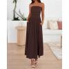 imageBTFBM Summer Maxi Dress for Women 2025 Strapless Ruched Flowy A Line Long Sundress Wedding Beach Vacation Dresses PocketBrown