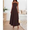 imageBTFBM Summer Maxi Dress for Women 2025 Strapless Ruched Flowy A Line Long Sundress Wedding Beach Vacation Dresses PocketBrown