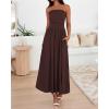 imageBTFBM Summer Maxi Dress for Women 2025 Strapless Ruched Flowy A Line Long Sundress Wedding Beach Vacation Dresses PocketBrown