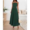 imageBTFBM Summer Maxi Dress for Women 2025 Strapless Ruched Flowy A Line Long Sundress Wedding Beach Vacation Dresses PocketDark Green