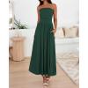 imageBTFBM Summer Maxi Dress for Women 2025 Strapless Ruched Flowy A Line Long Sundress Wedding Beach Vacation Dresses PocketDark Green