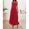 imageBTFBM Summer Maxi Dress for Women 2025 Strapless Ruched Flowy A Line Long Sundress Wedding Beach Vacation Dresses PocketRed