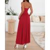 imageBTFBM Summer Maxi Dress for Women 2025 Strapless Ruched Flowy A Line Long Sundress Wedding Beach Vacation Dresses PocketRed