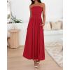 imageBTFBM Summer Maxi Dress for Women 2025 Strapless Ruched Flowy A Line Long Sundress Wedding Beach Vacation Dresses PocketRed