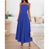 imageBTFBM Summer Maxi Dress for Women 2025 Strapless Ruched Flowy A Line Long Sundress Wedding Beach Vacation Dresses PocketRoyal Blue