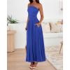 imageBTFBM Summer Maxi Dress for Women 2025 Strapless Ruched Flowy A Line Long Sundress Wedding Beach Vacation Dresses PocketRoyal Blue