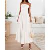 imageBTFBM Summer Maxi Dress for Women 2025 Strapless Ruched Flowy A Line Long Sundress Wedding Beach Vacation Dresses PocketWhite