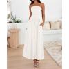 imageBTFBM Summer Maxi Dress for Women 2025 Strapless Ruched Flowy A Line Long Sundress Wedding Beach Vacation Dresses PocketWhite