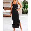 imageBTFBM Womens 2025 Summer Knit Bodycon Maxi Dress Sleeveless Square Neck Slit Tank Party Club Ribbed Sweater DressesSolid Black
