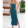 imageBTFBM Womens 2025 Summer Knit Bodycon Maxi Dress Sleeveless Square Neck Slit Tank Party Club Ribbed Sweater DressesSolid Dark Blue