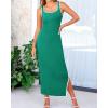 imageBTFBM Womens 2025 Summer Knit Bodycon Maxi Dress Sleeveless Square Neck Slit Tank Party Club Ribbed Sweater DressesSolid Green