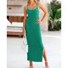 imageBTFBM Womens 2025 Summer Knit Bodycon Maxi Dress Sleeveless Square Neck Slit Tank Party Club Ribbed Sweater DressesSolid Green