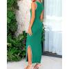 imageBTFBM Womens 2025 Summer Knit Bodycon Maxi Dress Sleeveless Square Neck Slit Tank Party Club Ribbed Sweater DressesSolid Green