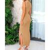 imageBTFBM Womens 2025 Summer Knit Bodycon Maxi Dress Sleeveless Square Neck Slit Tank Party Club Ribbed Sweater DressesSolid Khaki