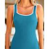 imageBTFBM Womens 2025 Summer Knit Bodycon Maxi Dress Sleeveless Square Neck Slit Tank Party Club Ribbed Sweater DressesSolid Lake Blue