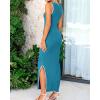 imageBTFBM Womens 2025 Summer Knit Bodycon Maxi Dress Sleeveless Square Neck Slit Tank Party Club Ribbed Sweater DressesSolid Lake Blue