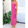 imageBTFBM Womens 2025 Summer Knit Bodycon Maxi Dress Sleeveless Square Neck Slit Tank Party Club Ribbed Sweater DressesSolid Rose Red