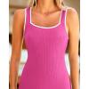 imageBTFBM Womens 2025 Summer Knit Bodycon Maxi Dress Sleeveless Square Neck Slit Tank Party Club Ribbed Sweater DressesSolid Rose Red