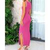 imageBTFBM Womens 2025 Summer Knit Bodycon Maxi Dress Sleeveless Square Neck Slit Tank Party Club Ribbed Sweater DressesSolid Rose Red