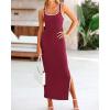 imageBTFBM Womens 2025 Summer Knit Bodycon Maxi Dress Sleeveless Square Neck Slit Tank Party Club Ribbed Sweater DressesSolid Wine Red