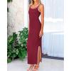 imageBTFBM Womens 2025 Summer Knit Bodycon Maxi Dress Sleeveless Square Neck Slit Tank Party Club Ribbed Sweater DressesSolid Wine Red