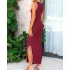 imageBTFBM Womens 2025 Summer Knit Bodycon Maxi Dress Sleeveless Square Neck Slit Tank Party Club Ribbed Sweater DressesSolid Wine Red