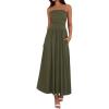 imageBTFBM Summer Maxi Dress for Women 2025 Strapless Ruched Flowy A Line Long Sundress Wedding Beach Vacation Dresses PocketArmy Green