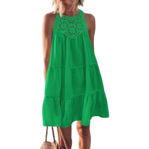 imageBTFBM Women Summer Halter Dresses Casual Spring 2025 Sleeveless ALine Tiered Swing Mini Dress Beach Vacation SundressSolid Bright Green