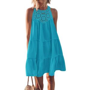 imageBTFBM Women Summer Halter Dresses Casual Spring 2025 Sleeveless ALine Tiered Swing Mini Dress Beach Vacation SundressSolid Bright Lake Blue