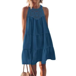 imageBTFBM Women Summer Halter Dresses Casual Spring 2025 Sleeveless ALine Tiered Swing Mini Dress Beach Vacation SundressSolid Lake Blue