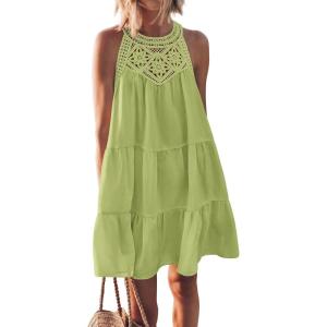 imageBTFBM Women Summer Halter Dresses Casual Spring 2025 Sleeveless ALine Tiered Swing Mini Dress Beach Vacation SundressSolid Light Green
