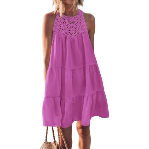imageBTFBM Women Summer Halter Dresses Casual Spring 2025 Sleeveless ALine Tiered Swing Mini Dress Beach Vacation SundressSolid Purple