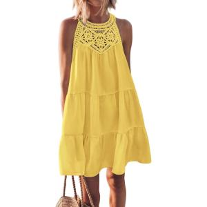 imageBTFBM Women Summer Halter Dresses Casual Spring 2025 Sleeveless ALine Tiered Swing Mini Dress Beach Vacation SundressSolid Yellow