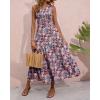 imageBTFBM 2025 Summer One Shoulder Dresses for Women Casual Sleeveless High Waist Floral Flowy Smocked Boho Beach Maxi DressFloral Black Pink Blue