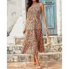 imageBTFBM 2025 Summer One Shoulder Dresses for Women Casual Sleeveless High Waist Floral Flowy Smocked Boho Beach Maxi DressFloral Black Yellow