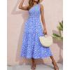 imageBTFBM 2025 Summer One Shoulder Dresses for Women Casual Sleeveless High Waist Floral Flowy Smocked Boho Beach Maxi DressFloral Blue White