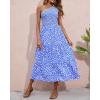 imageBTFBM 2025 Summer One Shoulder Dresses for Women Casual Sleeveless High Waist Floral Flowy Smocked Boho Beach Maxi DressFloral Blue White