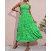 imageBTFBM 2025 Summer One Shoulder Dresses for Women Casual Sleeveless High Waist Floral Flowy Smocked Boho Beach Maxi DressFloral Green Blue