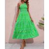 imageBTFBM 2025 Summer One Shoulder Dresses for Women Casual Sleeveless High Waist Floral Flowy Smocked Boho Beach Maxi DressFloral Green Blue