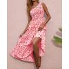 imageBTFBM 2025 Summer One Shoulder Dresses for Women Casual Sleeveless High Waist Floral Flowy Smocked Boho Beach Maxi DressFloral Orange Pink
