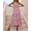 imageBTFBM 2025 Summer One Shoulder Dresses for Women Casual Sleeveless High Waist Floral Flowy Smocked Boho Beach Maxi DressFloral White Purple